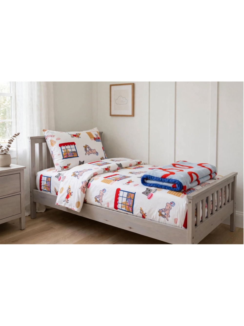 Pillowfort Patisserie Pets Twin Sheet Set & Plush Throw Blanket Bundle NEW